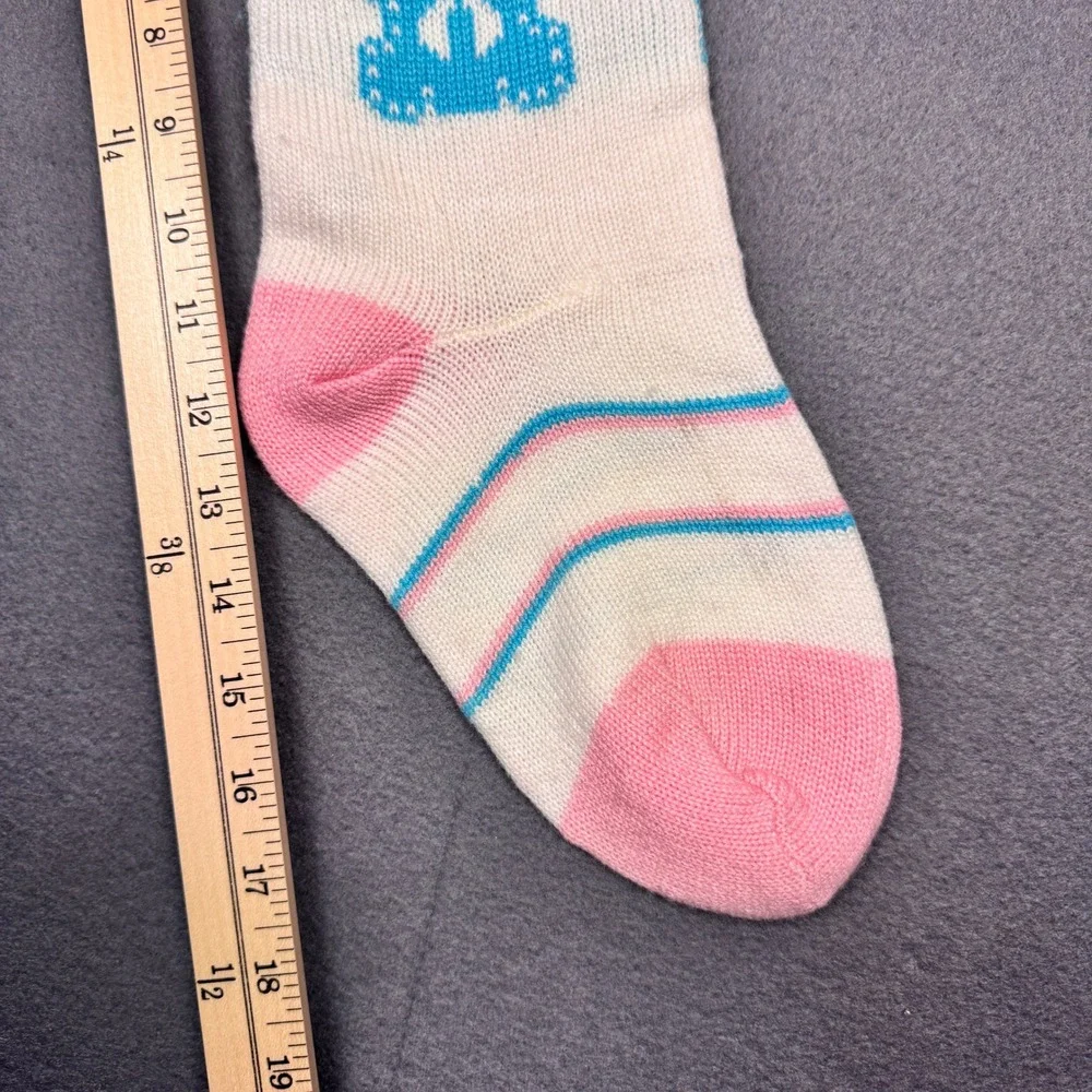 Vtg Babys‎ First Christmas Knit Stocking Bear Unisex Boy Girl Blue Pink White